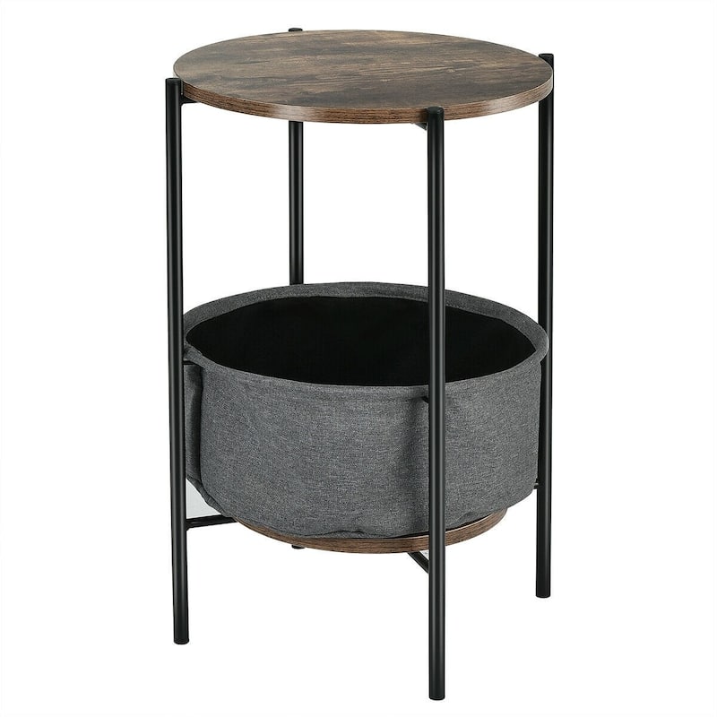 Industrial Round End Side Table Sofa w/ Storage - 16.5" x 23.5" H