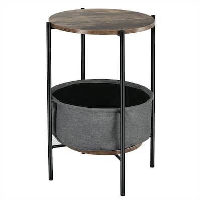 Industrial Round End Side Table Sofa w/ Storage - 16.5" x 23.5" H