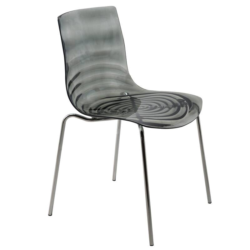Astor Acrylic Dining Chair with Chrome Legs Modern Accent Side Chair Water Ripple Design Seats - Transparent Black