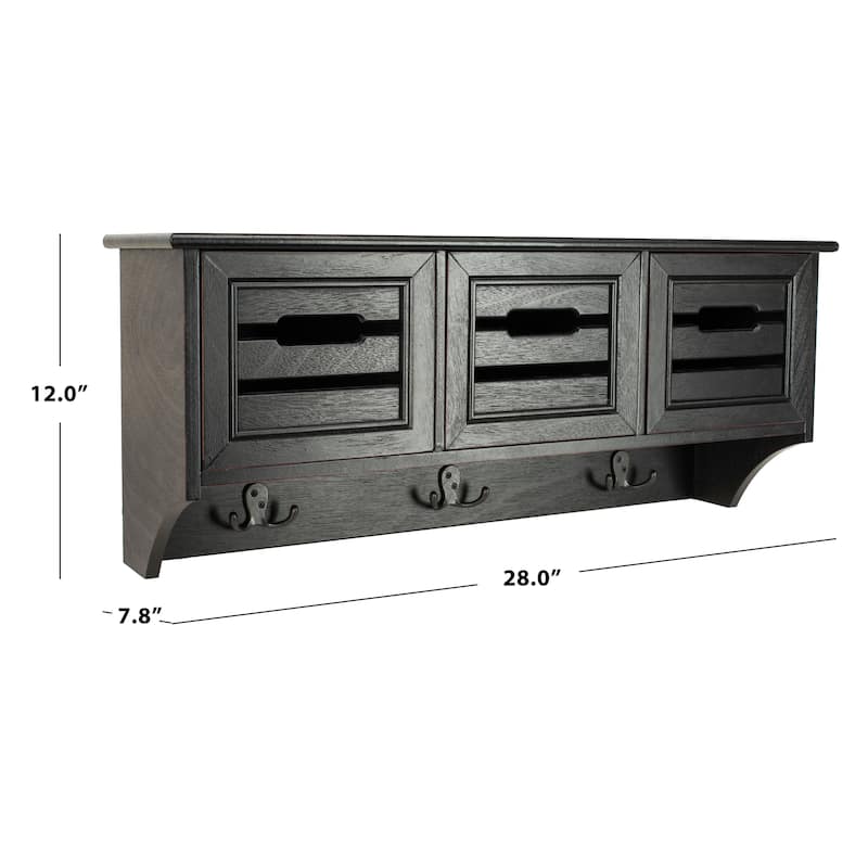 SAFAVIEH Rhiannan Black Hanging 3-Drawer Wall Rack - 28" x 7.8" x 12" - 28Wx8Dx12H