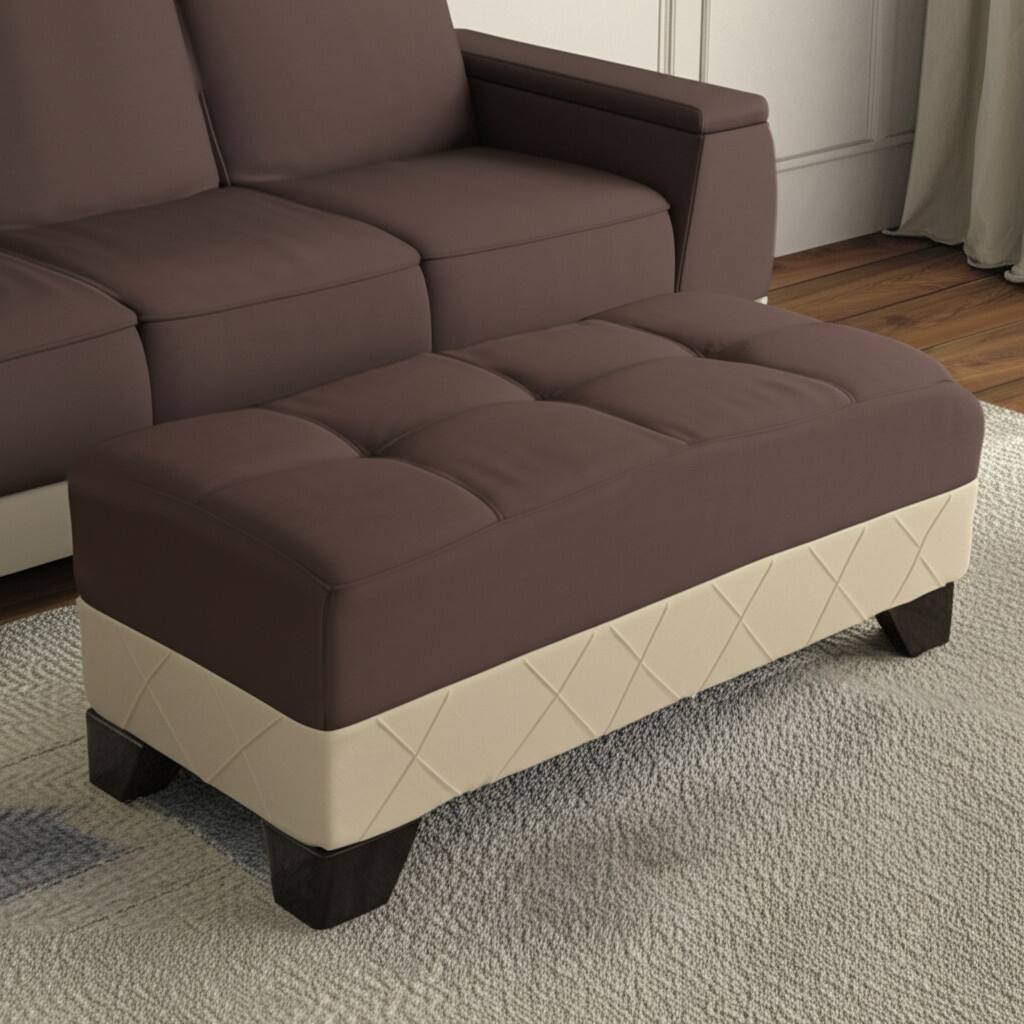 HomeRoots 48" Brown and Cream Faux Leather And Microfiber Tufted Storage Ottoman