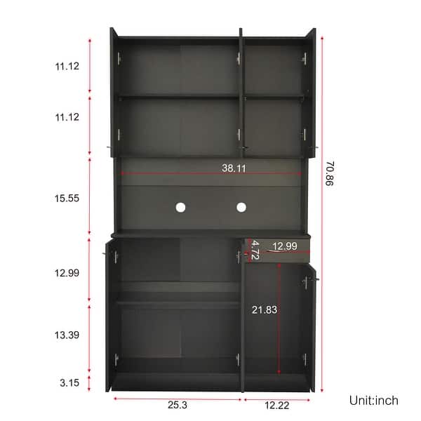 dimension image slide 7 of 8, 6-Doors Wardrobe Armoires / Kitchen Cabinet with Shelves & Drawer
