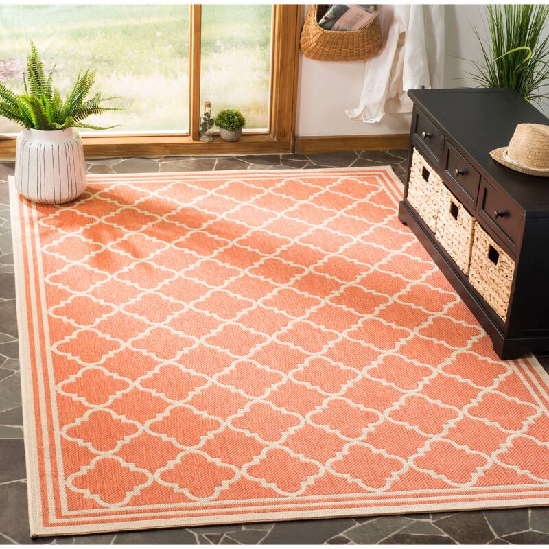 SAFAVIEH Linden Carolynn Indoor/ Outdoor Patio Backyard Rug - 4' x 6' - Rust/Creme