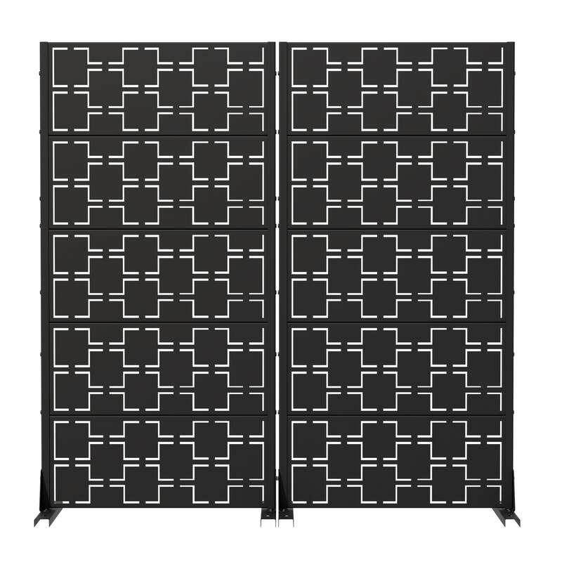 Outdoor Freestanding Metal Privacy Screen Decorative Garden Fence Set of 2