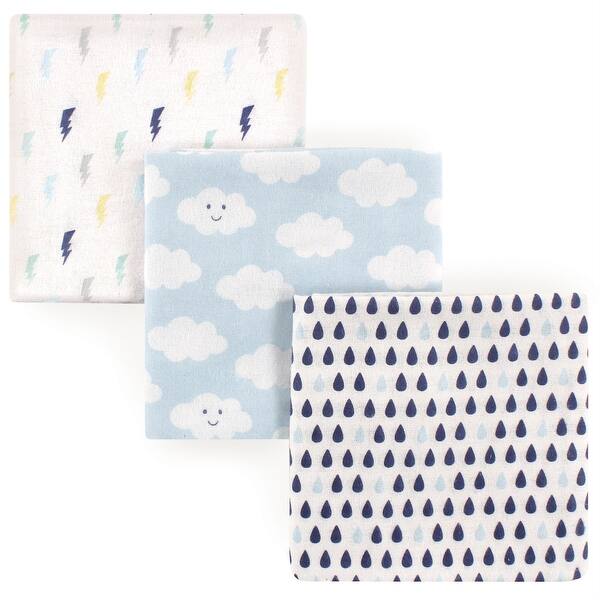 slide 1 of 1, Luvable Friends Baby Boy Cotton Flannel Receiving Blankets, Clouds, One Size - Boy Clouds 3-Pack - One Size Boy Clouds 3-Pack - One Size