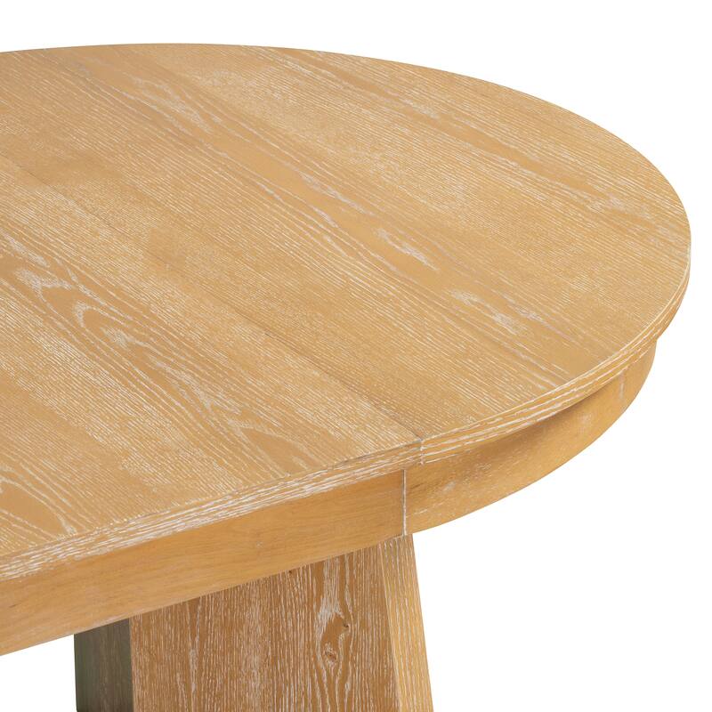 5-Piece Round Dining Table Set for 4, Retro Extendable dining table set with 4 Upholstered Chairs