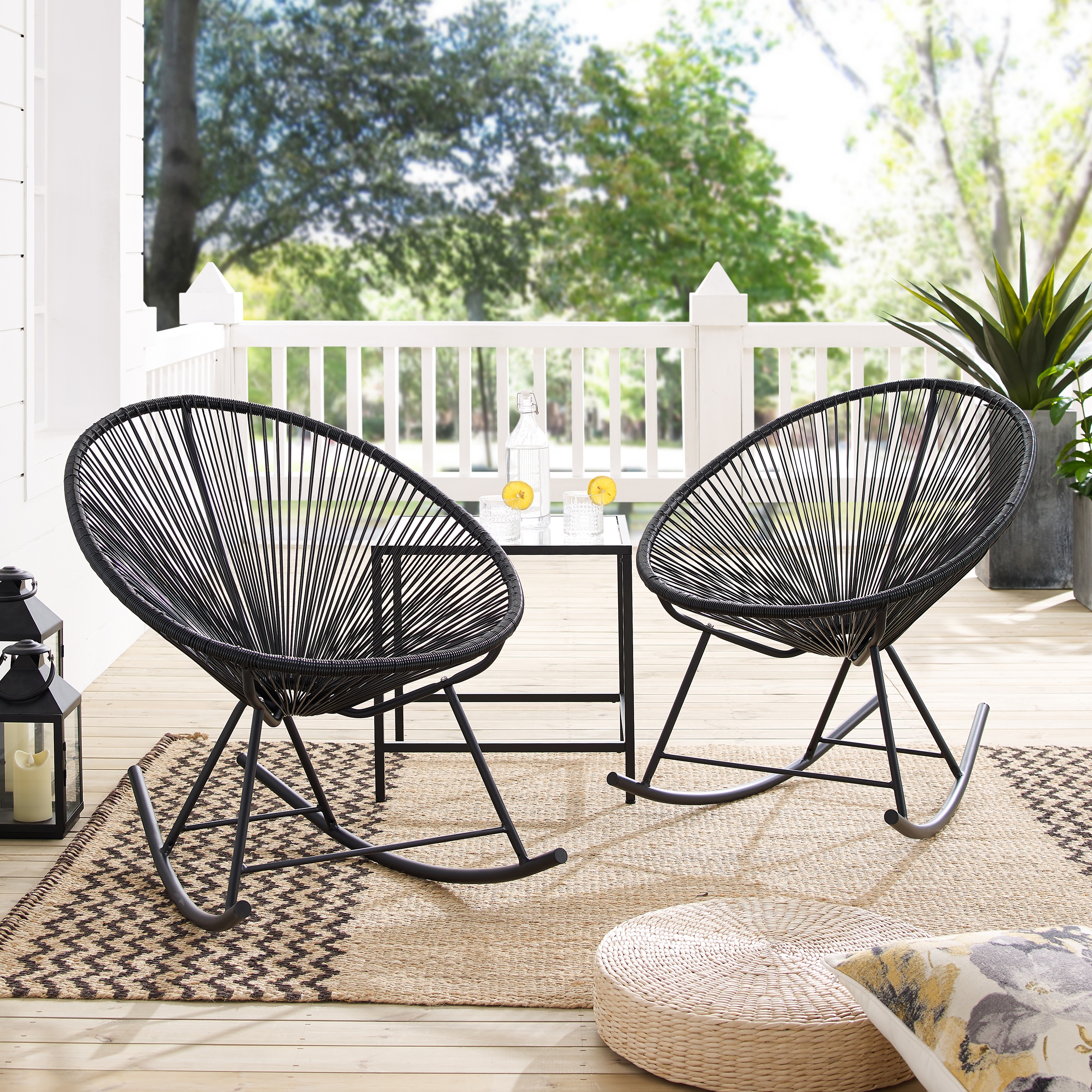 Corvus Sarcelles Modern Wicker Patio Rocking Bistro Chairs Set of 2