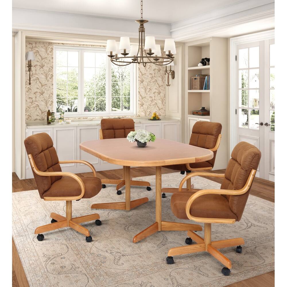 Caster Chair Company 5-Piece 42x[42/60] Oak Caster Castor Dining Set Laminate Table Top & Cocoa Rolling Swivel Tilt Chairs