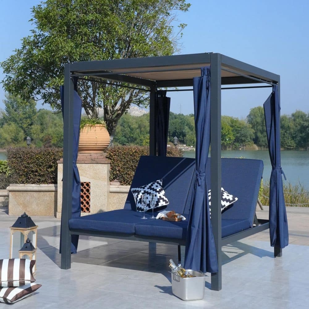 Outdoor Adjustable Daybed with Canopy Patio Steel Lounge Set