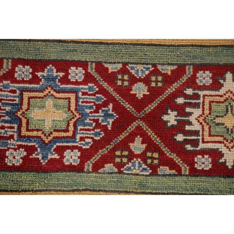 Striped Kazak Geometric Area Rug Wool Carpet - 9'10" x 12'9"
