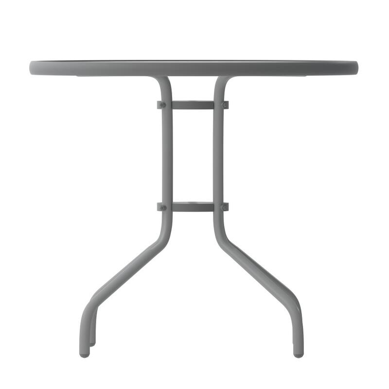 31.5" Round Tempered Glass Metal Table with Smooth Ripple Design Top
