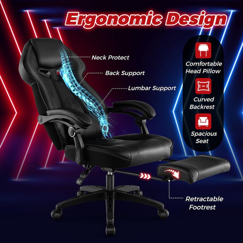 Costway Adjustable E-Sports Racing Style Chair with Padded Headrest, - See Details