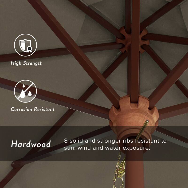 California Umbrella 9ft Marenti Wooden Sunbrella Patio Umbrella with Sunbrella Fabric, Base Not Included