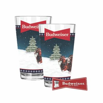 Budweiser Holiday Gifting Limited-Edition 2 Pack Pint Glass with Bottle Opener - Clear