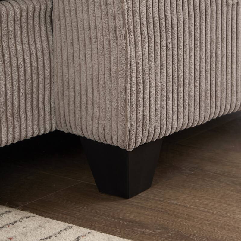 Convertible Sleeper Sofa Chaise Lounge with Movable Backrest, Corduroy Reading Chair with USB Ports, Cup Holders & Phone Holder