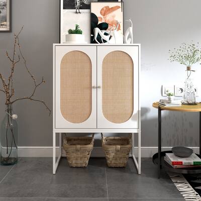 Rattan 2 Door Cabinet Storage with Adjustable Shelf,Free Standing