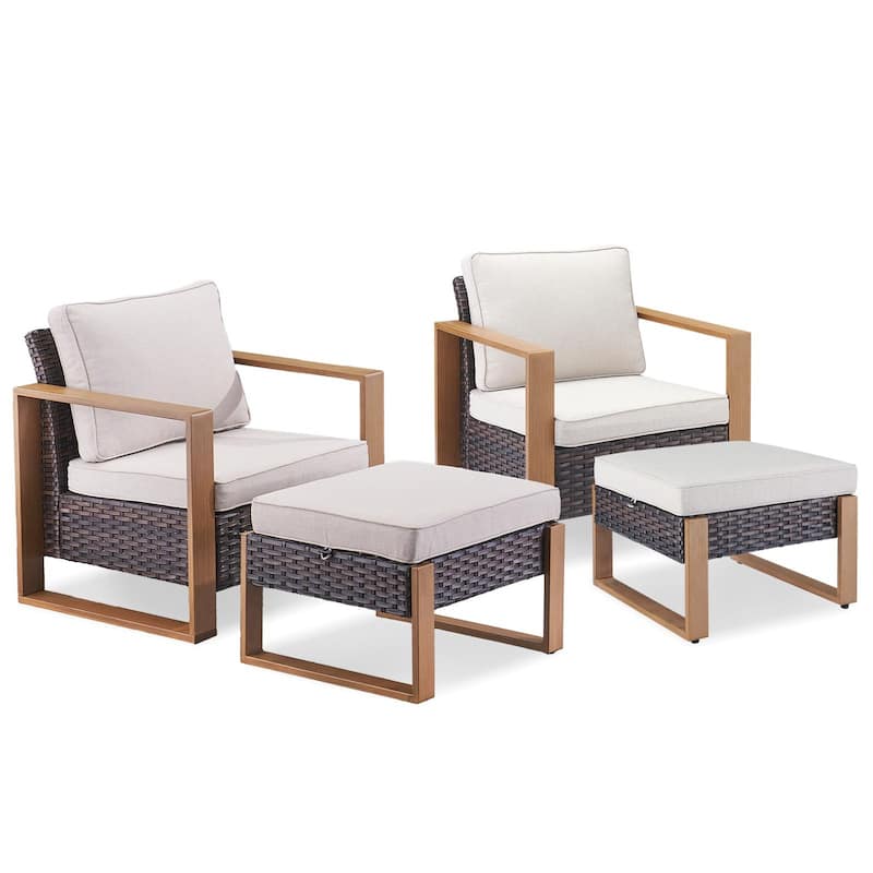Gymojoy Outdoor Dining Chairs with Ottomans for Garden - Brown