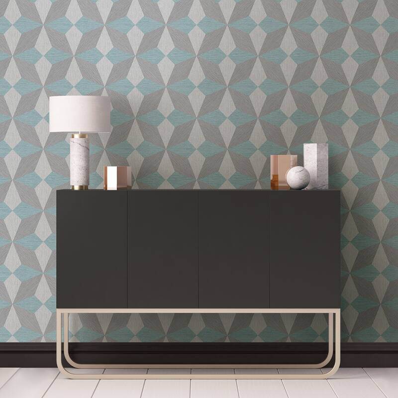 A-Street Prints Valiant Aqua Faux Grasscloth Geometric Wallpaper