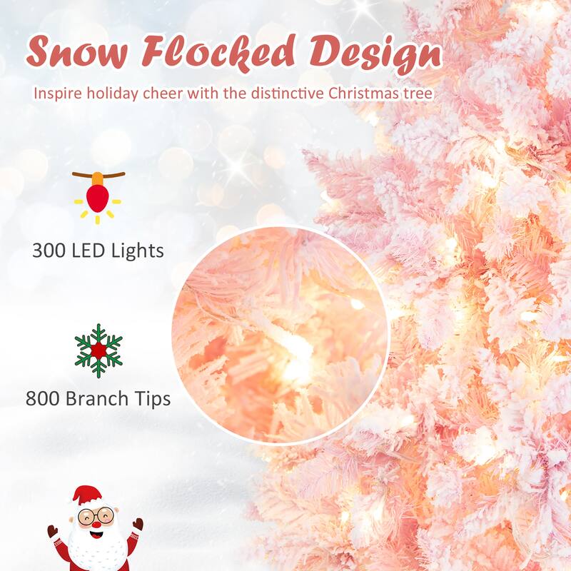 Gymax 7FT Pre-Lit Flocked Christmas Pencil Snow Tree Holiday Decor