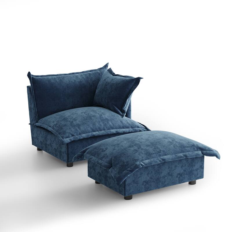 Casual 40"W Oversized Soft Comfy Cloud Chenille Chaise Lounge with Ottoman