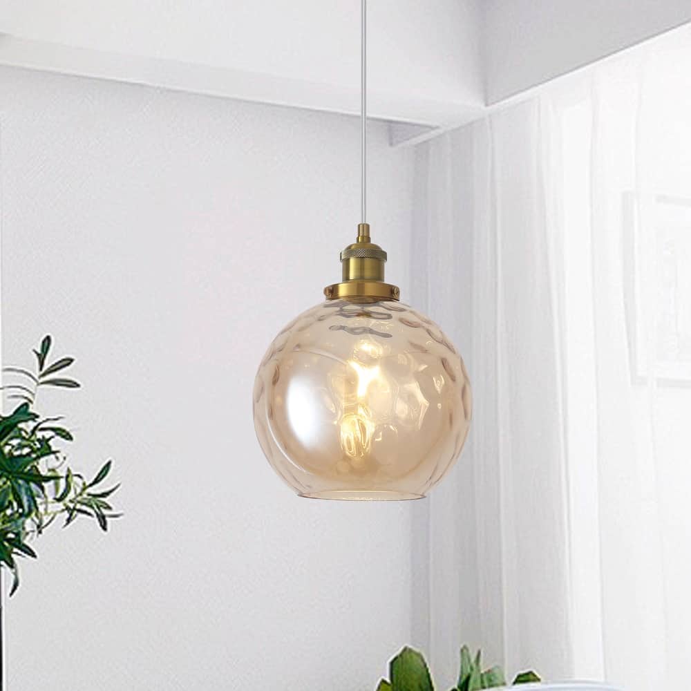 1-Light Glam Modern Metal Hanging Foyer Pendant Light with Glass Shade for Kitchen Island