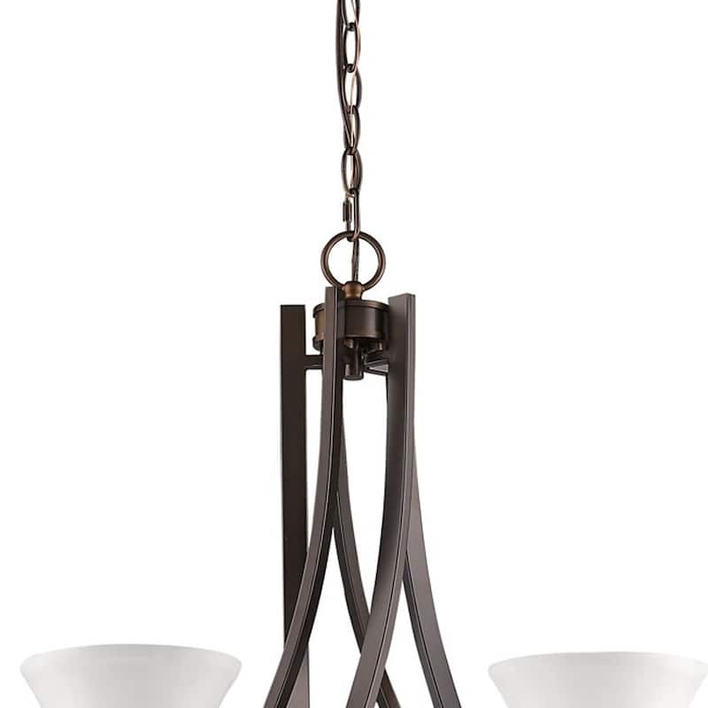 HomeRoots Bronze Candle Style Five Light Frosted Metal Dimmable Chandelier With White Shades - 26' X '21.5' X '26