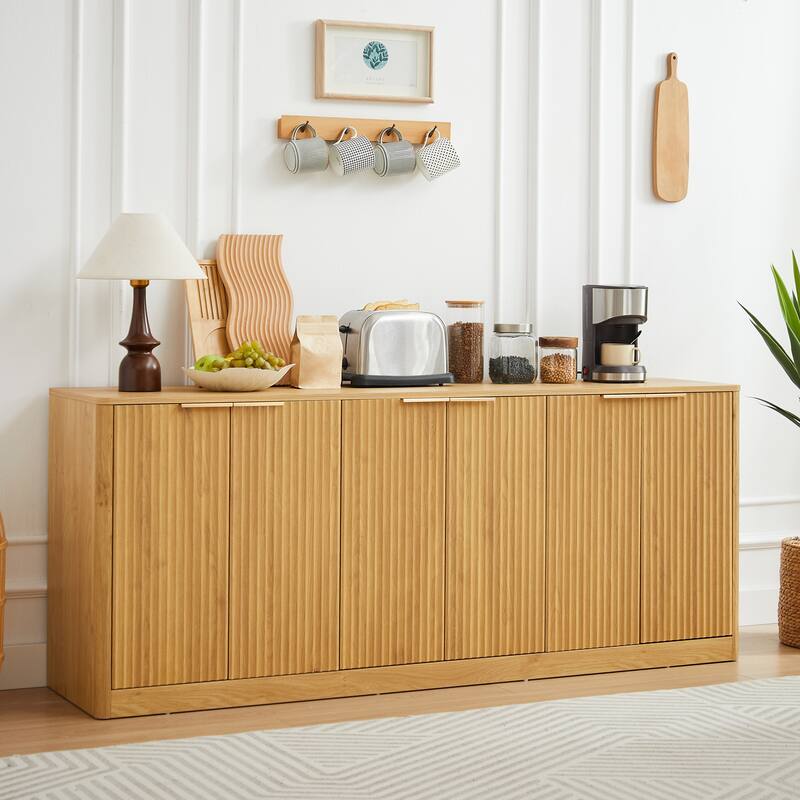 67-Inch Modern Wavy Sideboard, Curved 6-Door Storage Cabinet for Living Room, Kitchen & Bedroom