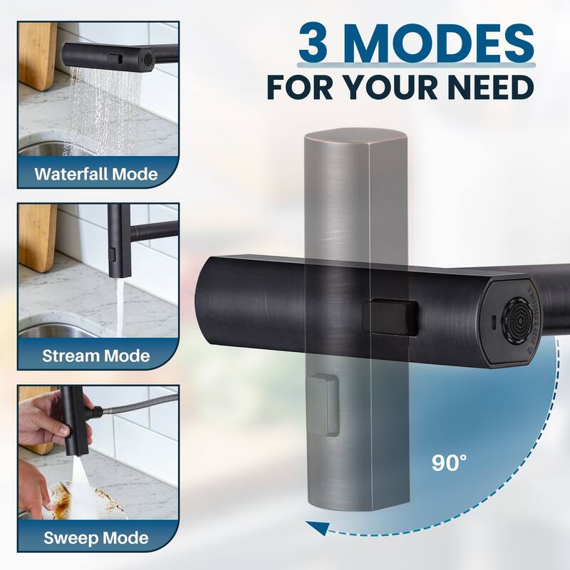 WOWOW Single Handle Waterfall Pull Down Sprayer Kitchen Faucet