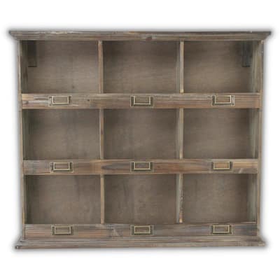 Brown Wooden 9 Cubby Wall Storage Shelf - W: 26.75" x D: 5.75" x H: 22.75"