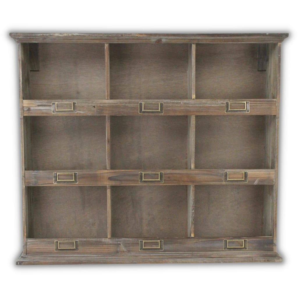 Brown Wooden 9 Cubby Wall Storage Shelf - W: 26.75" x D: 5.75" x H: 22.75"