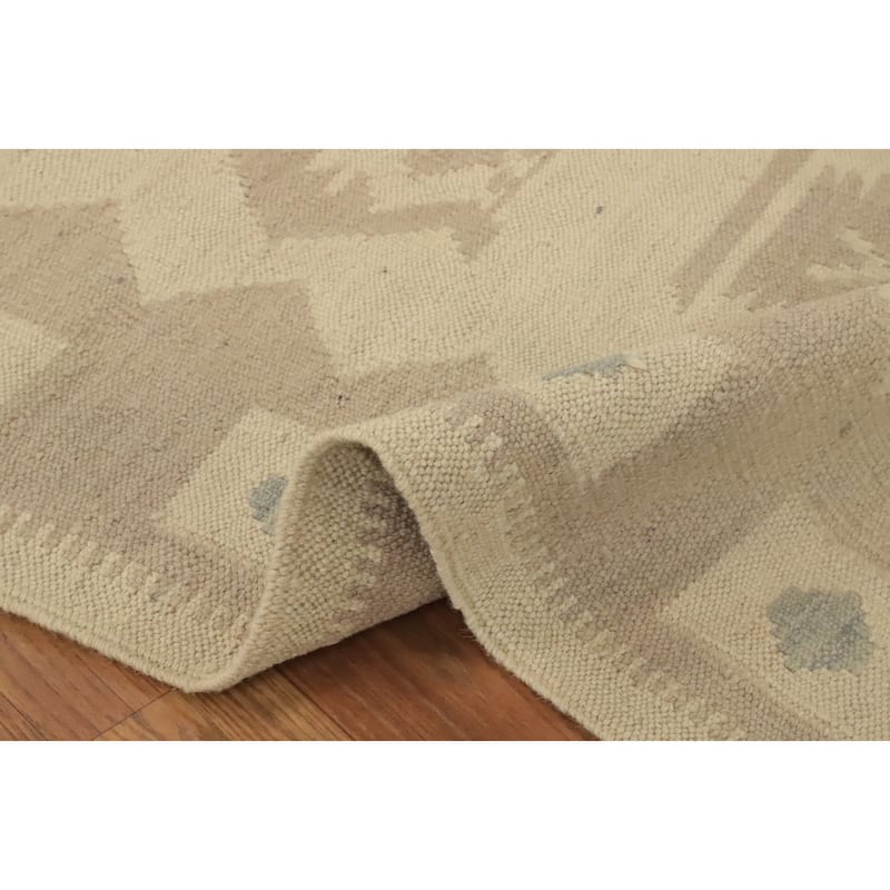 Hand Woven Oriental 100% Wool Carpet Southwestern Tribal Beige & Ivories Kilim Runner Rug - 9' 10'' X 2' 6''