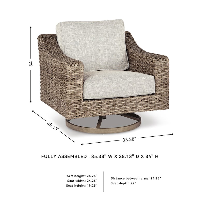 Signature Design by Ashley Beachcroft Hand-woven Wicker-look Swivel Chair - 35.38" W x 38.13" D x 34" H