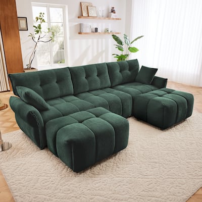 3-Seater U-Shaped Modular Sofa with 2 Ottomans & Pillows