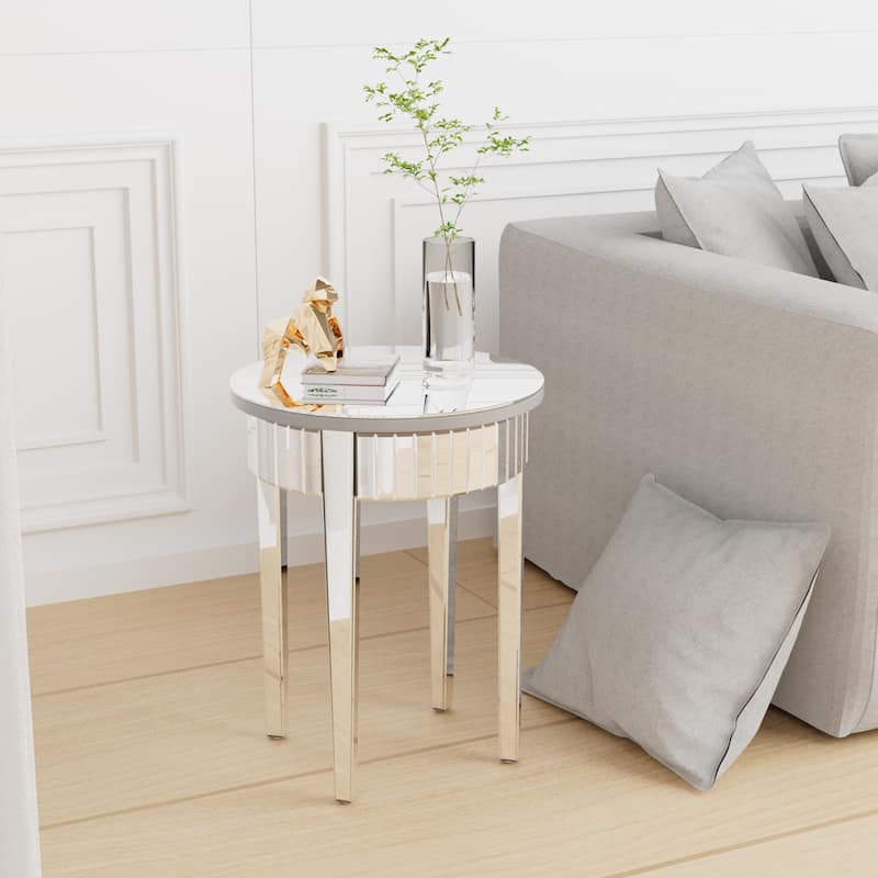 Round Silver Nightstand Coffee End Table Mirrored - 18" W x 24" H