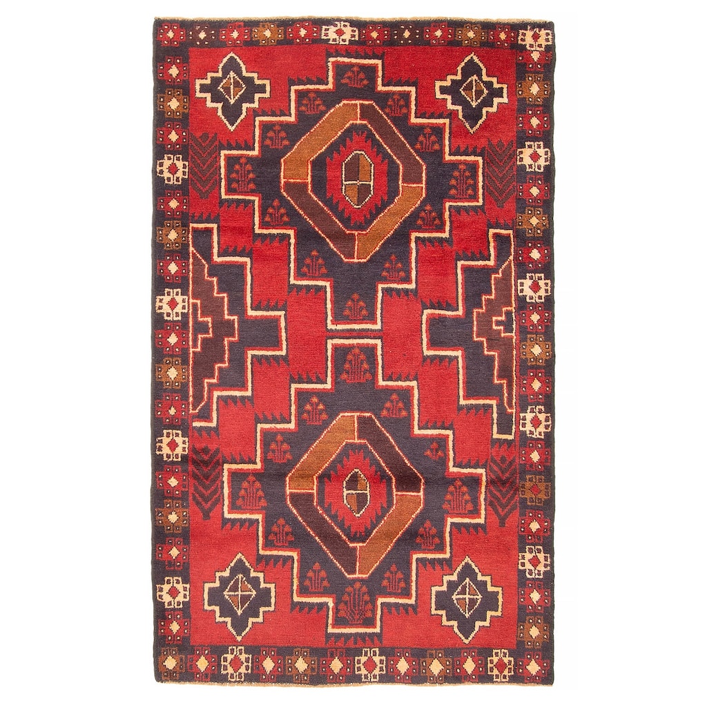 ECARPETGALLERY Hand-knotted Baluch Red Wool Rug - 3'10 x 6'4