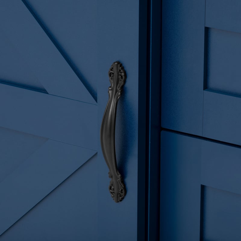 Sideboard with Sliding Barn Doors & 4 Storage Drawers, Wood Buffet Cabinet Table with Power Outlet & Adjustable Shelves
