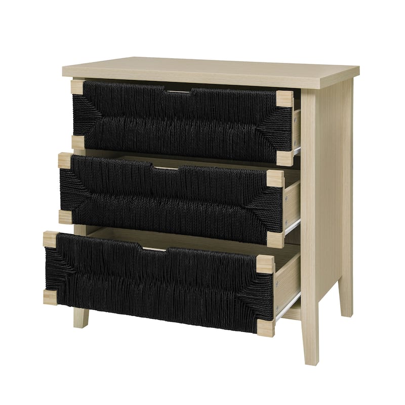 Roomfitters 3 Drawer Buffet Sideboard, Storage Cabinet with Hand-Woven Rope Drawers and Adjustable Shelves, Natural
