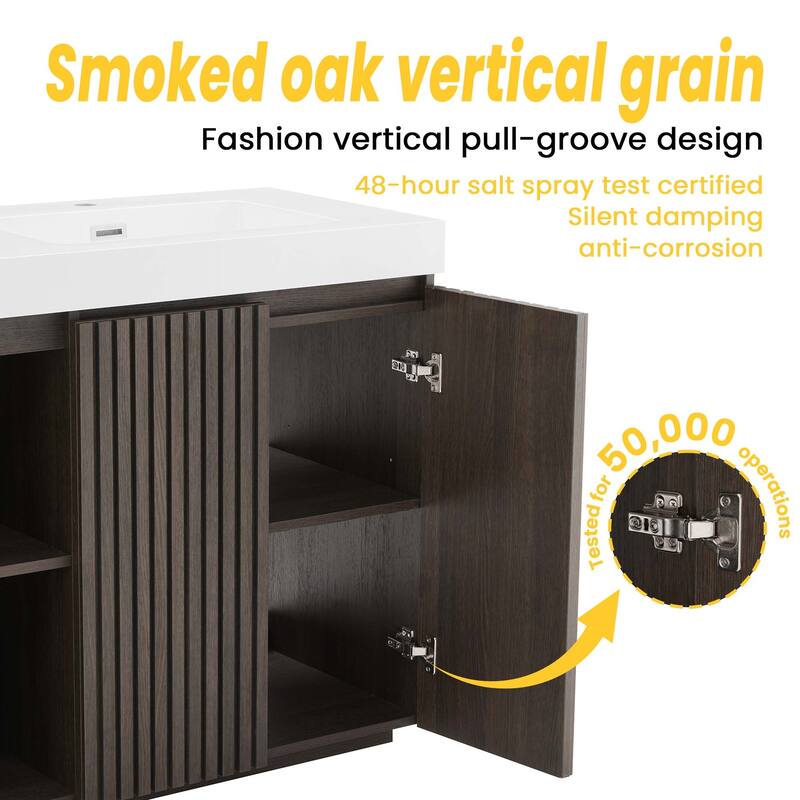 GDFStudio - Galan 60" Freestanding Bathroom Vanity with Quartz Sink, Solf Close Doors, Open Storage Shelf, NO Drain & Faucet