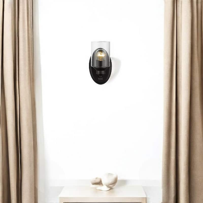 Modern Wall Sconce 1 Light with Clear Glass Shade and Steel Fixture Damp Rated Reversible Mounting - 9.25" H x 5" W x 5.75" D