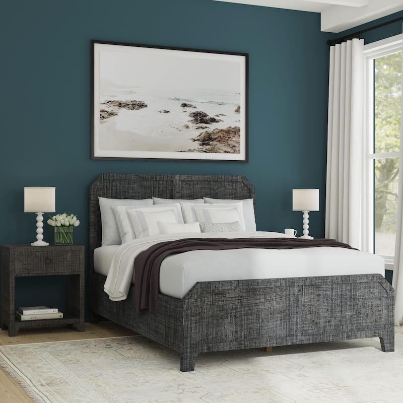 Bar Harbor Raffia Panel Bed - Charcoal Grey Raffia