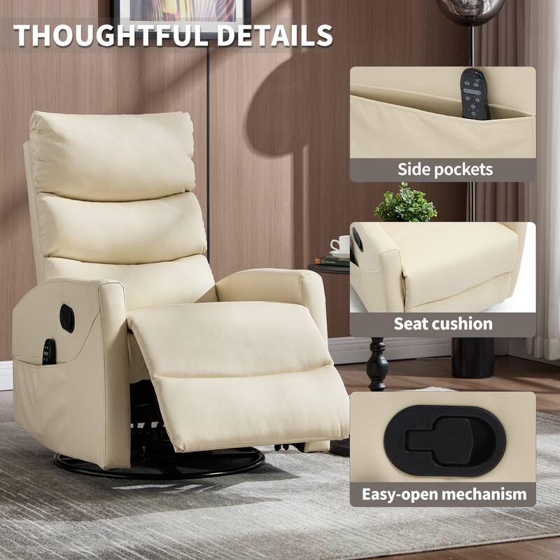 Roomfitters Manual Swivel Rocker Recliner Chair with Heat and Massage Fabric Glider Lounge Sofa for Living Room