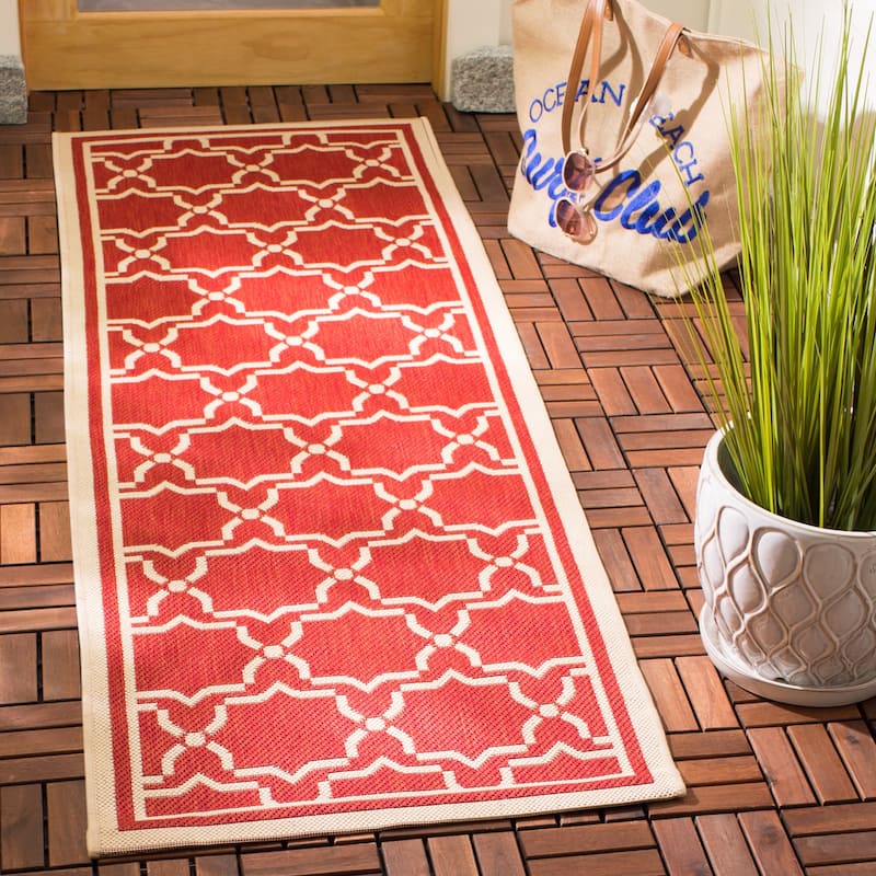 SAFAVIEH Courtyard Gulsin Indoor/ Outdoor Waterproof Patio Backyard Rug - 2'3" x 8' Runner - Red/Bone