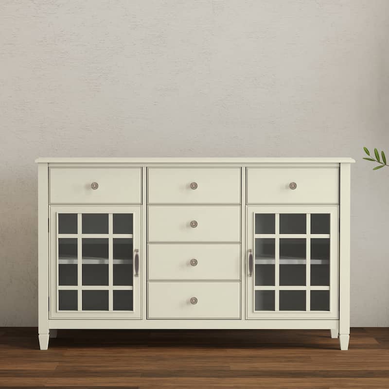 WYNDENHALL Hampshire SOLID WOOD 60 inch Wide Rectangle Traditional Sideboard Buffet - 18 "d x 60" w x 36" h - Antique White