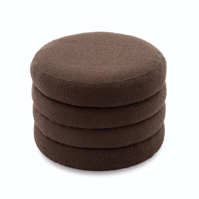 Boucle Fabric Storage Ottoman Footstool with Wooden Shelving