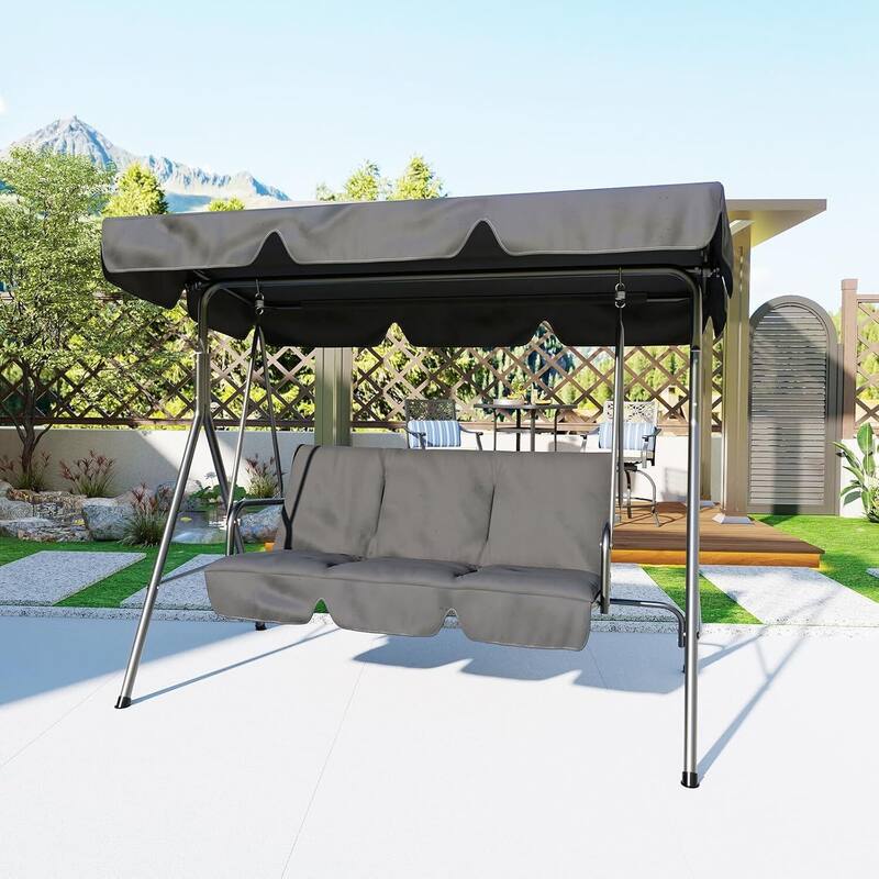 3 Person Patio Swing Chair with Canopy and Adjustable Tilt Shade for Porch - 68.5"(L) x 43.1"(W) x 60.5"(H)