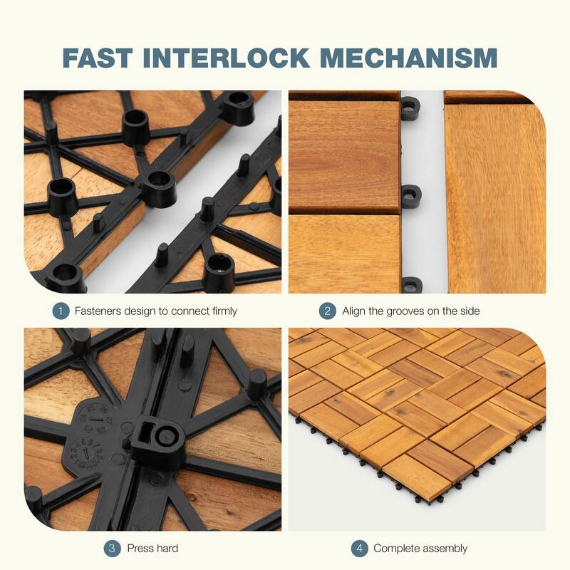 10pcs Interlocking Deck Tiles, 11.8"x11.8" Interlocking Decking Tile Outdoor All Weather Use, Waterproof Patio Pavers