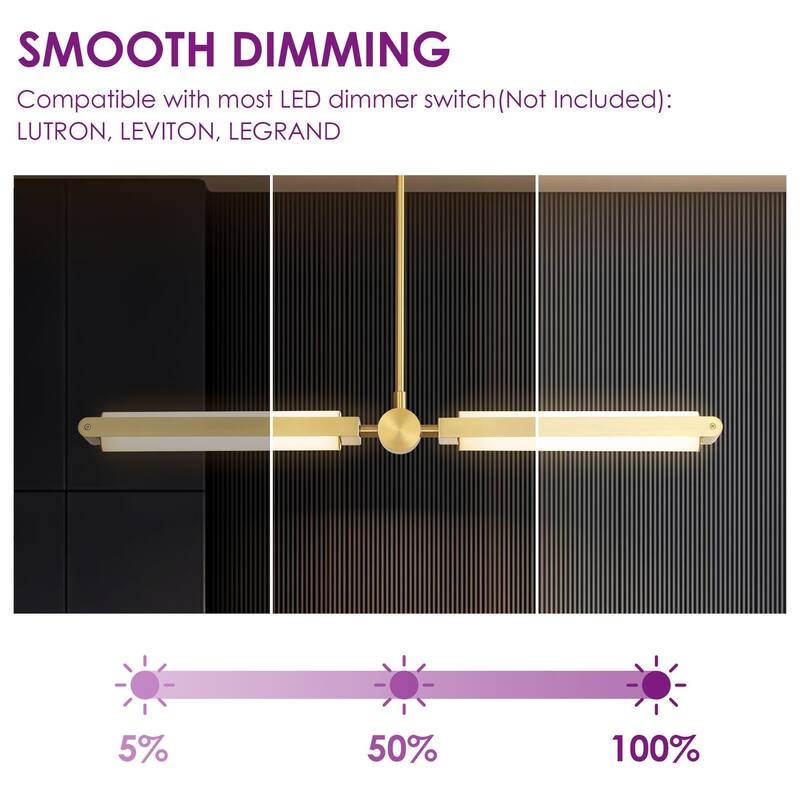 2-Light Modern Linear Dimmable Integrated LED 3000K Warm Light Kitchen Island Pendant Light