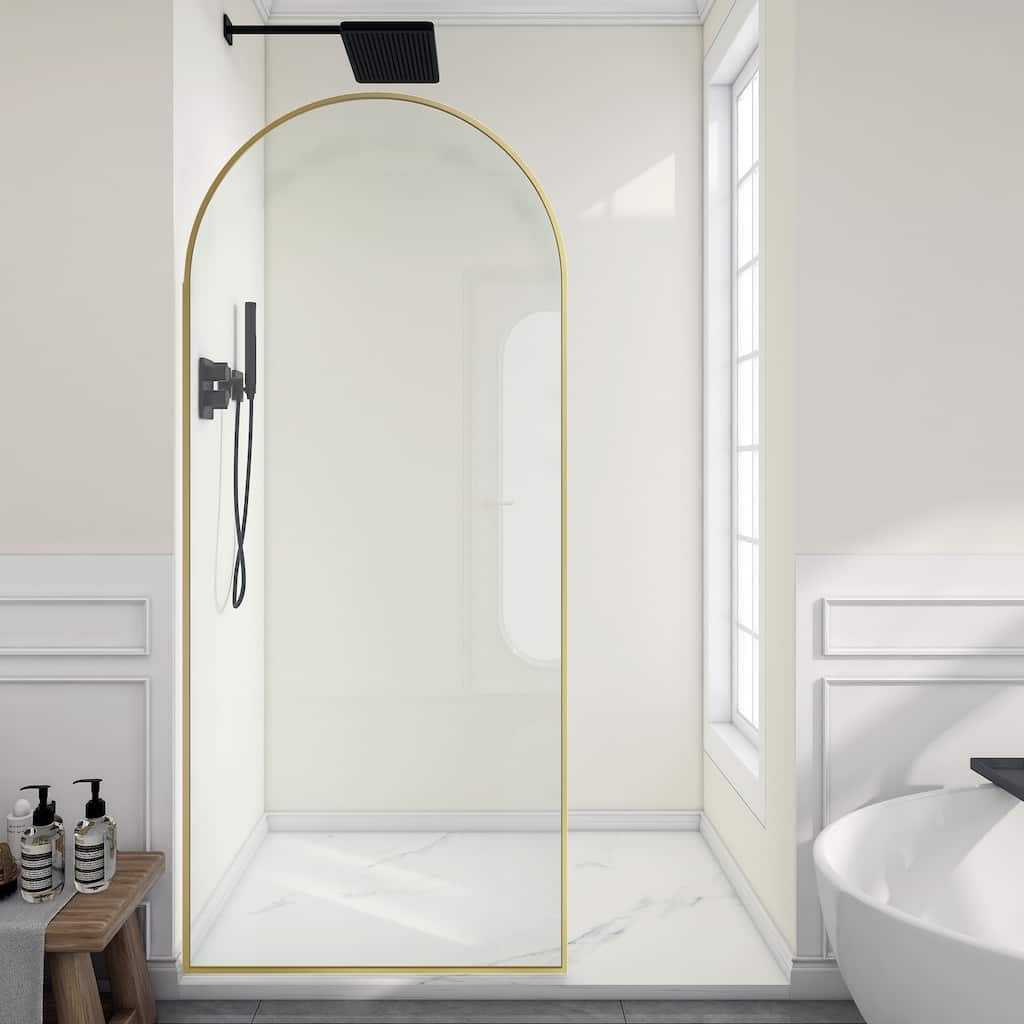 Ember Series 34 in. W x 78 in. H Fixed Framed Shower Door in Black, Gold or Nickel Finish with Clear or Fluted Glass