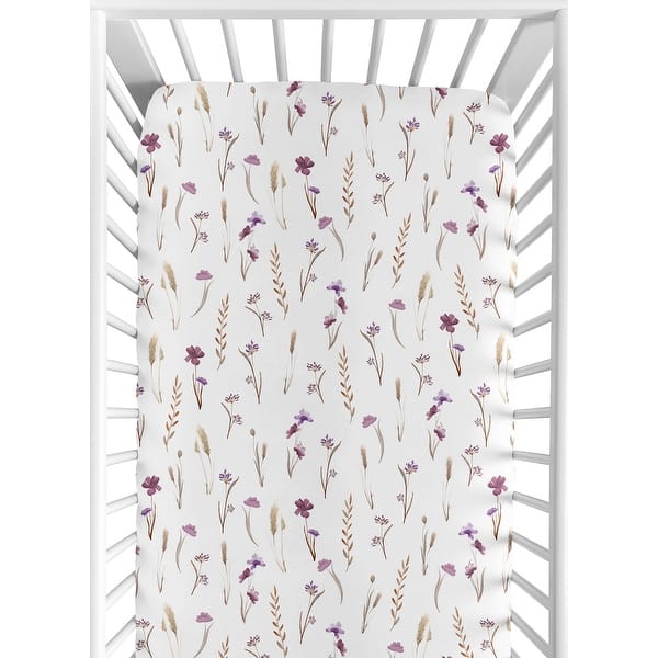 slide 2 of 6, Sweet Jojo Designs Boho Floral Garden Flower Girl Fitted Crib Sheet Purple Watercolor Bohemian Farmhouse Vintage Shabby Chic