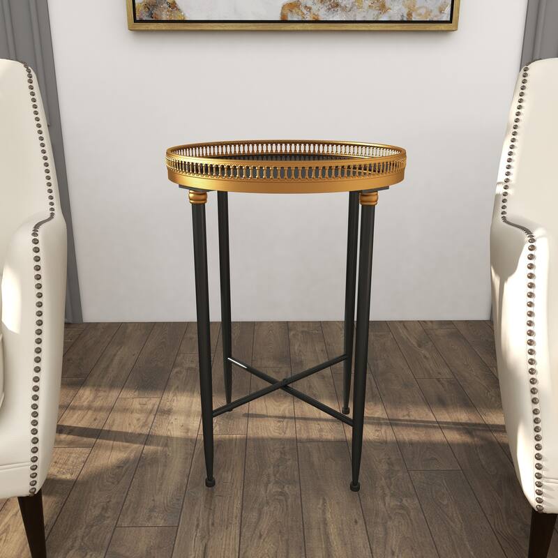 Metal Side End Accent Table with Tray Top - Black - Roche River Decor